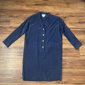Principles Vintage Navy Blue Silk Shirt Dress Women 14 Old Money Quiet Luxury
